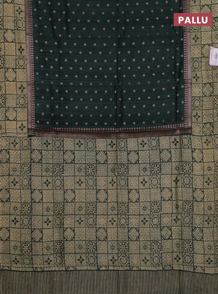 Chanderi silk cotton saree dark green and beige with allover zari buttas and printed border