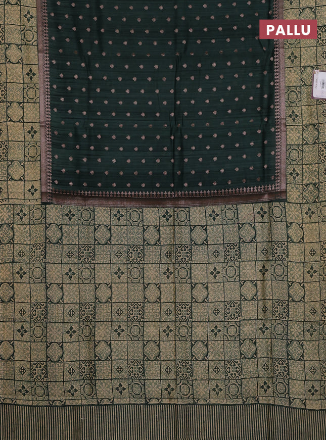 Chanderi silk cotton saree dark green and beige with allover zari buttas and printed border