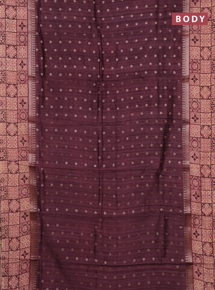 Chanderi silk cotton saree wine shade and beige with allover zari buttas and printed border