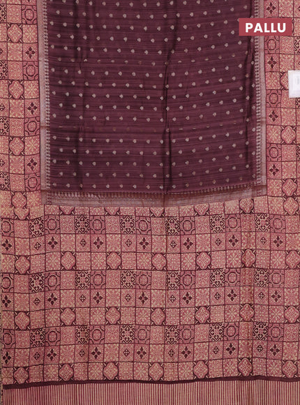 Chanderi silk cotton saree wine shade and beige with allover zari buttas and printed border