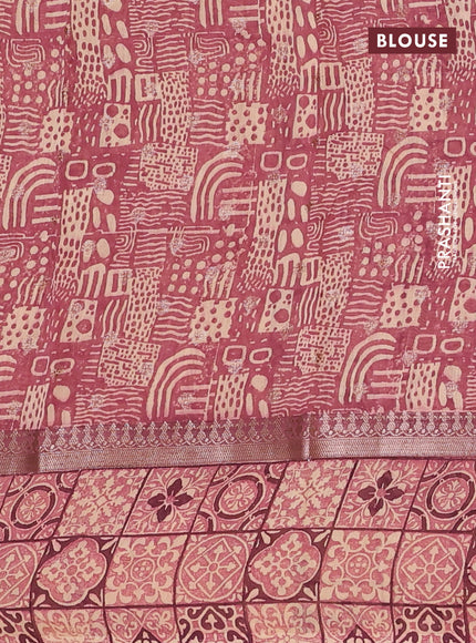 Chanderi silk cotton saree wine shade and beige with allover zari buttas and printed border