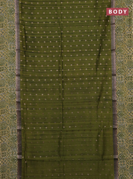 Chanderi silk cotton saree sap green and beige with allover zari buttas and printed border