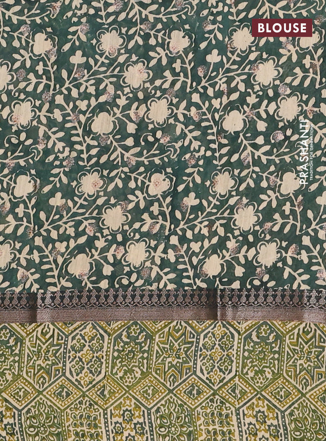 Chanderi silk cotton saree sap green and beige with allover zari buttas and printed border