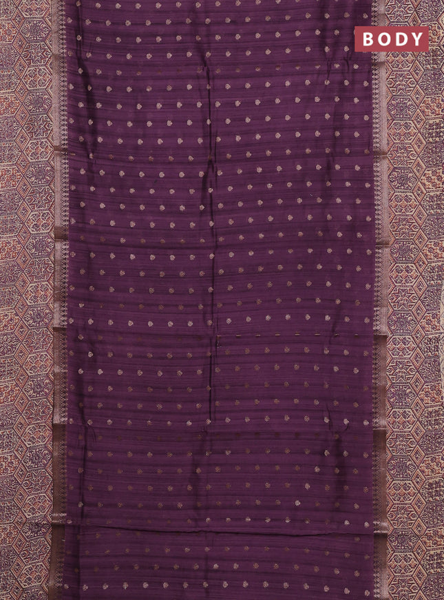 Chanderi silk cotton saree dark purple and beige with allover zari buttas and printed border