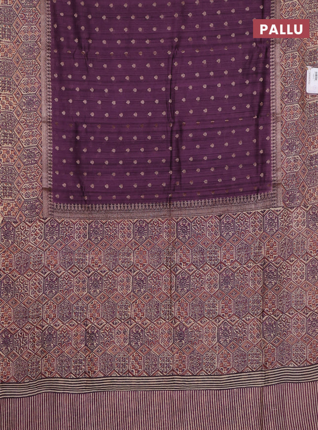 Chanderi silk cotton saree dark purple and beige with allover zari buttas and printed border