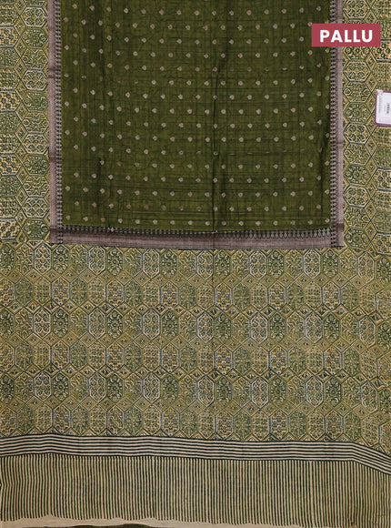 Chanderi silk cotton saree sap green and beige with allover zari buttas and printed border