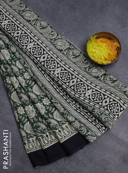 Jaipur cotton saree green and black with allover kalamkari print and printed border