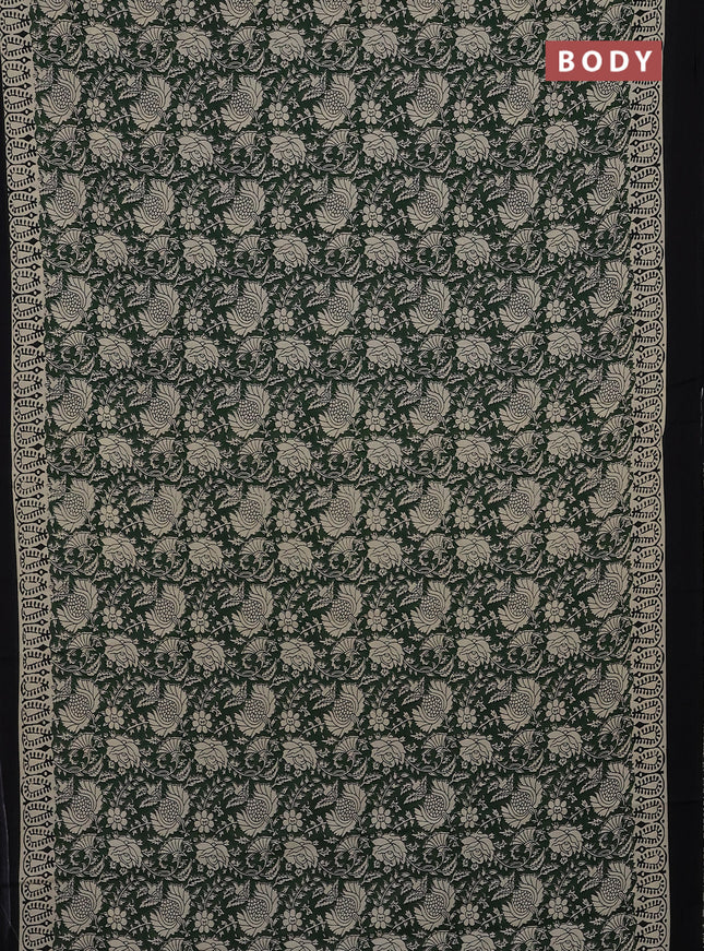 Jaipur cotton saree green and black with allover kalamkari print and printed border