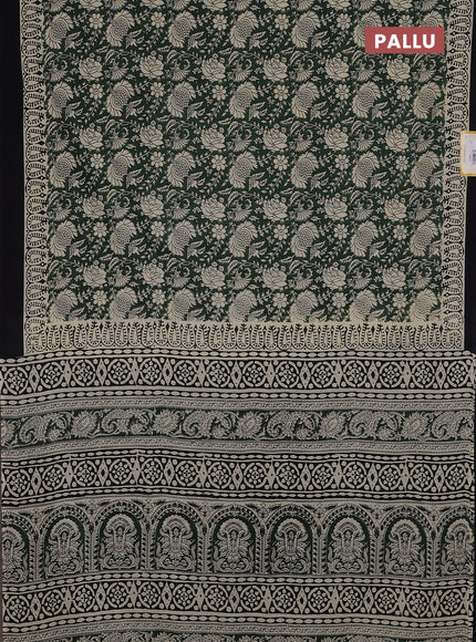 Jaipur cotton saree green and black with allover kalamkari print and printed border
