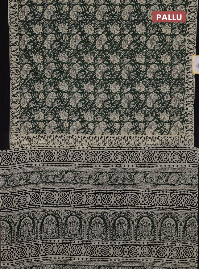 Jaipur cotton saree green and black with allover kalamkari print and printed border