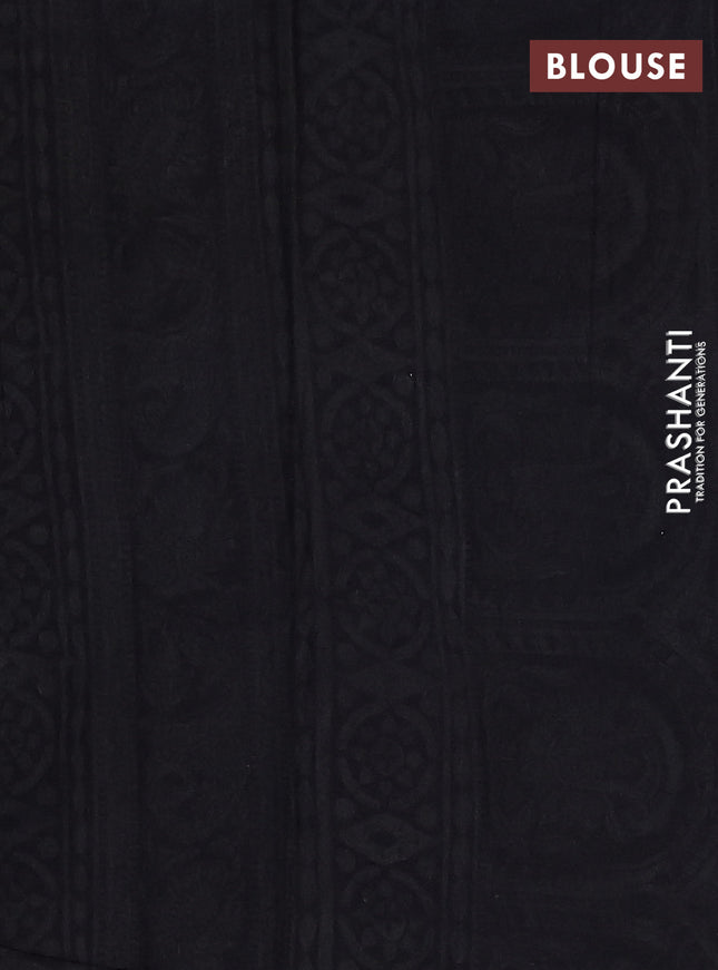 Jaipur cotton saree green and black with allover kalamkari print and printed border