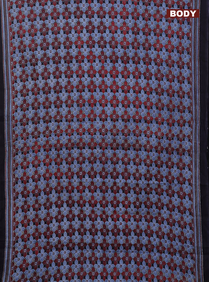 Jaipur cotton saree black and blue maroon with allover ajrakh prints and printed border