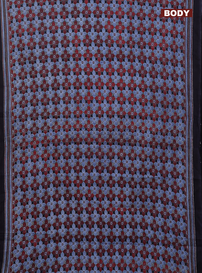 Jaipur cotton saree black and blue maroon with allover ajrakh prints and printed border