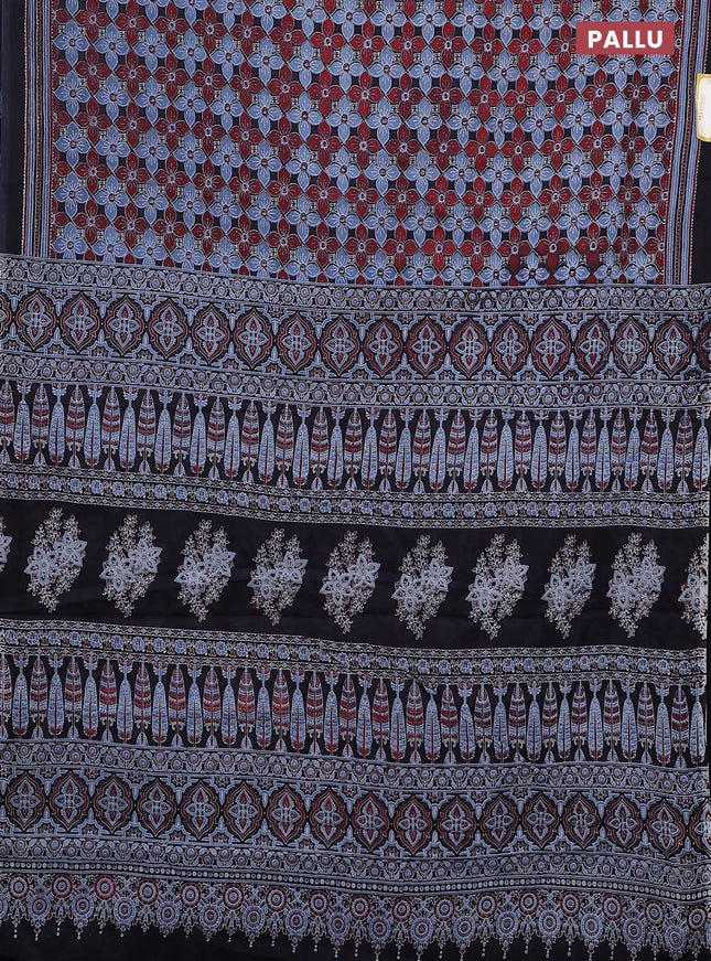Jaipur cotton saree black and blue maroon with allover ajrakh prints and printed border
