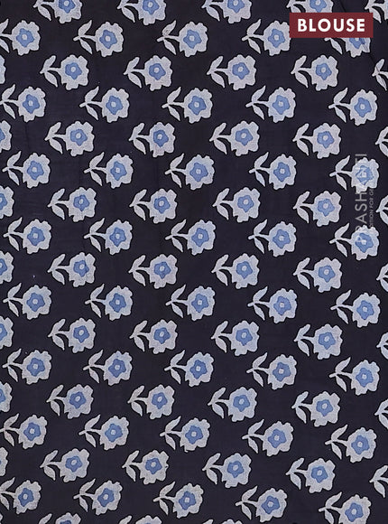 Jaipur cotton saree black and blue maroon with allover ajrakh prints and printed border