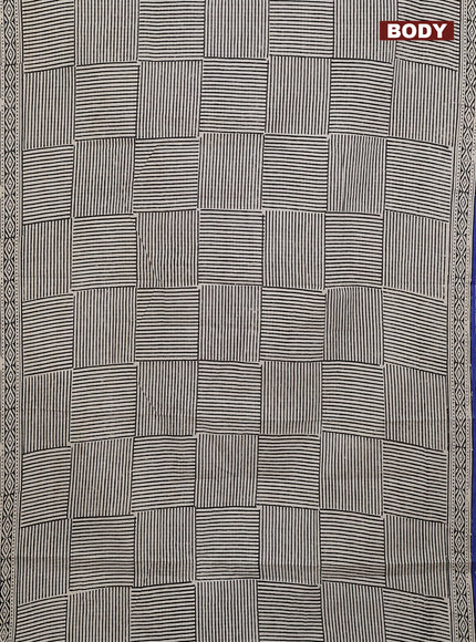 Jaipur cotton saree beige black and blue with allover stripe pattern and printed border