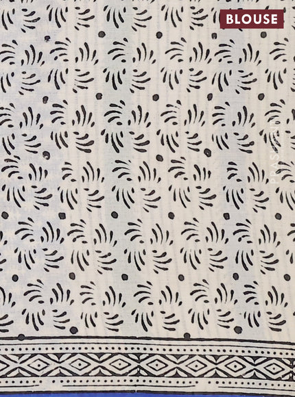 Jaipur cotton saree beige black and blue with allover stripe pattern and printed border