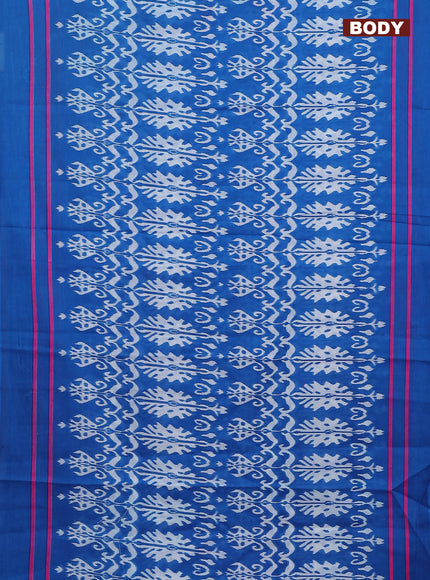 Jaipur cotton saree blue and red with allover ikat prints and printed border