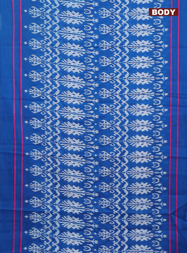 Jaipur cotton saree blue and red with allover ikat prints and printed border
