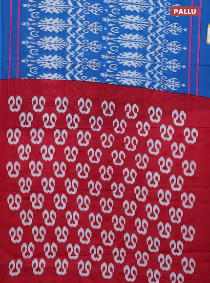 Jaipur cotton saree blue and red with allover ikat prints and printed border