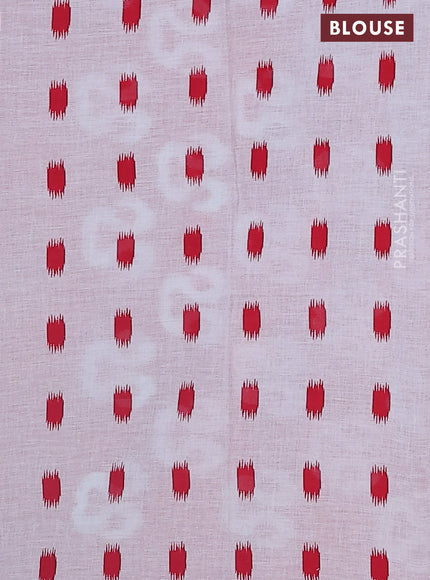 Jaipur cotton saree blue and red with allover ikat prints and printed border