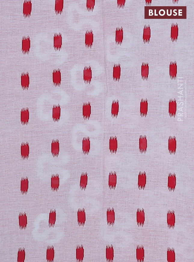 Jaipur cotton saree blue and red with allover ikat prints and printed border