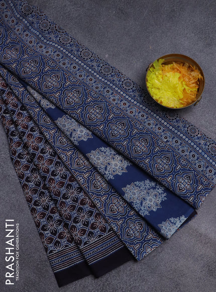 Jaipur cotton saree blue and maroon with allover ajrakh prints and printed border