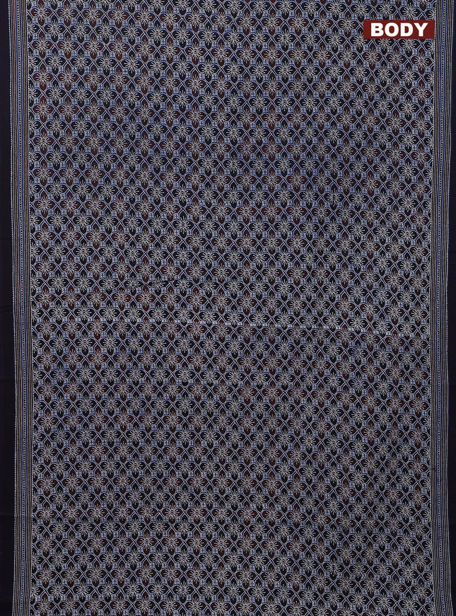 Jaipur cotton saree blue and maroon with allover ajrakh prints and printed border