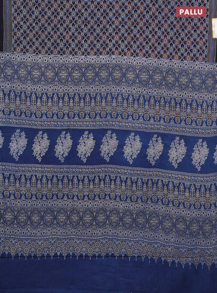 Jaipur cotton saree blue and maroon with allover ajrakh prints and printed border