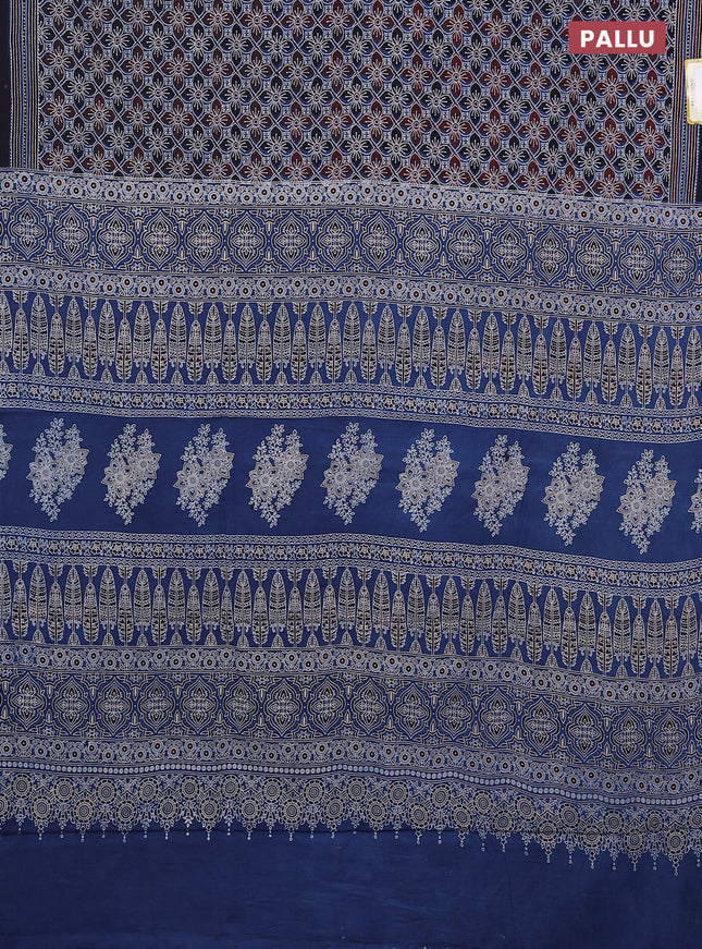 Jaipur cotton saree blue and maroon with allover ajrakh prints and printed border