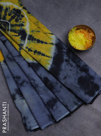 Jaipur cotton saree yellow and grey with allover tie & dye prints and printed border
