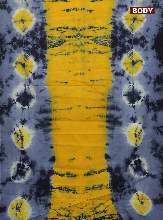 Jaipur cotton saree yellow and grey with allover tie & dye prints and printed border