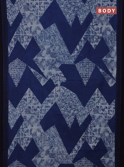 Jaipur cotton saree indigo blue beige and black with allover prints and printed border