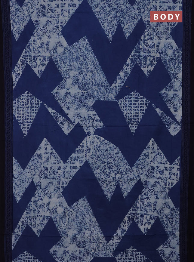 Jaipur cotton saree indigo blue beige and black with allover prints and printed border
