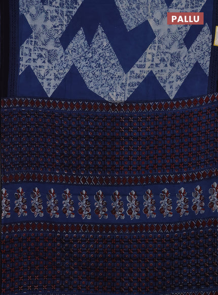 Jaipur cotton saree indigo blue beige and black with allover prints and printed border