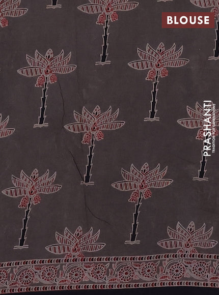 Jaipur cotton saree indigo blue beige and black with allover prints and printed border