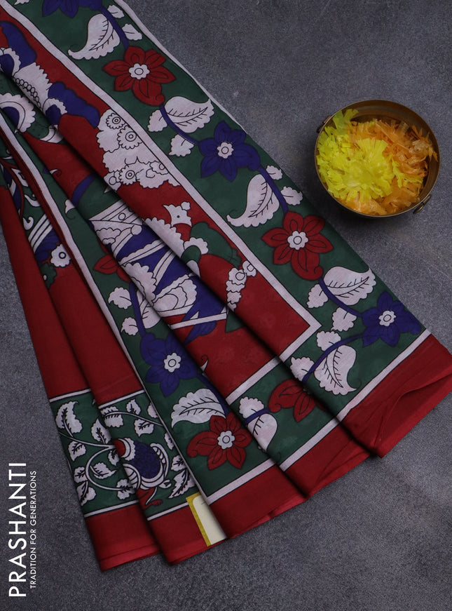 Jaipur cotton saree maroon and green with plain body and printed border