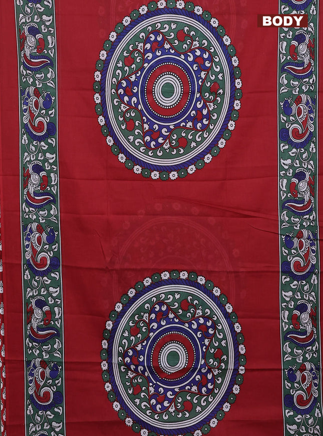 Jaipur cotton saree maroon and green with plain body and printed border