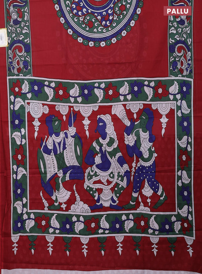 Jaipur cotton saree maroon and green with plain body and printed border