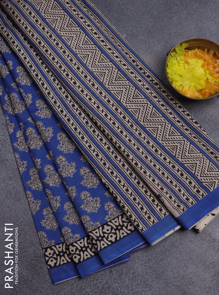 Jaipur cotton saree blue and black with allover butta prints and printed border