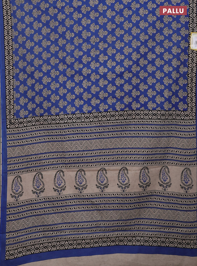 Jaipur cotton saree blue and black with allover butta prints and printed border