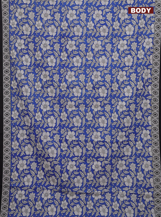 Jaipur cotton saree blue and black with allover floral prints and printed border