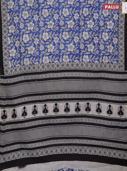 Jaipur cotton saree blue and black with allover floral prints and printed border
