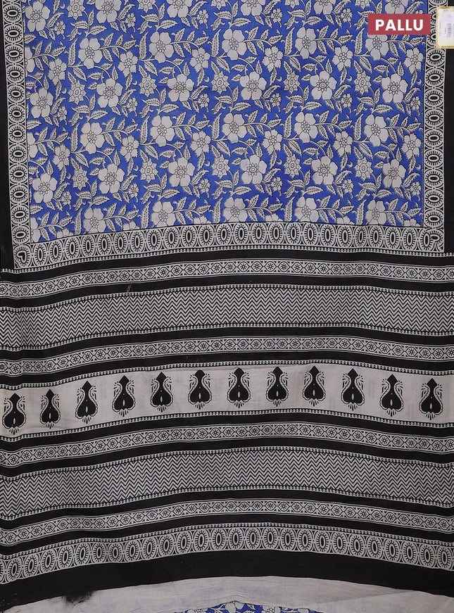 Jaipur cotton saree blue and black with allover floral prints and printed border