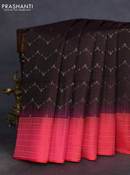 Pure soft silk saree coffee brown and dual shade of pinkish orange with allover zari woven brocade weaves and zari woven border