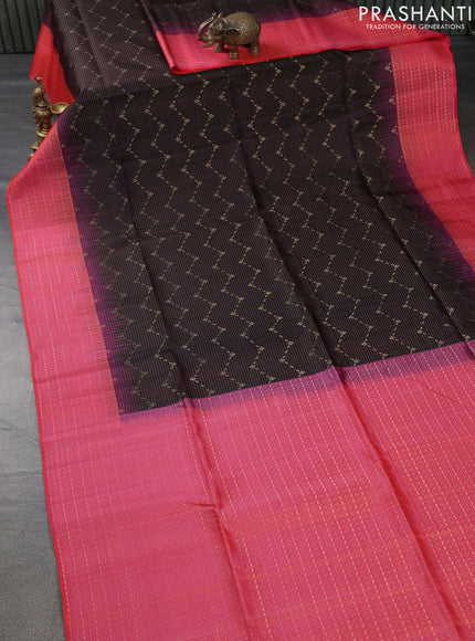 Pure soft silk saree coffee brown and dual shade of pinkish orange with allover zari woven brocade weaves and zari woven border