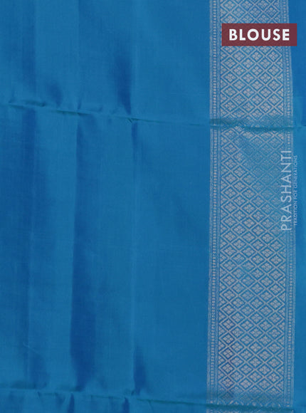 Pure soft silk saree purple and dual shade of blue with allover ikat weaves & zari buttas in borderless style