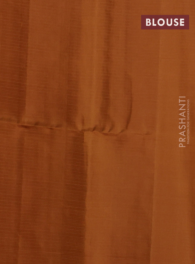 Pure soft silk saree dual shade of pinkish orange and dark mustard with allover thread & zari weaves in borderless style