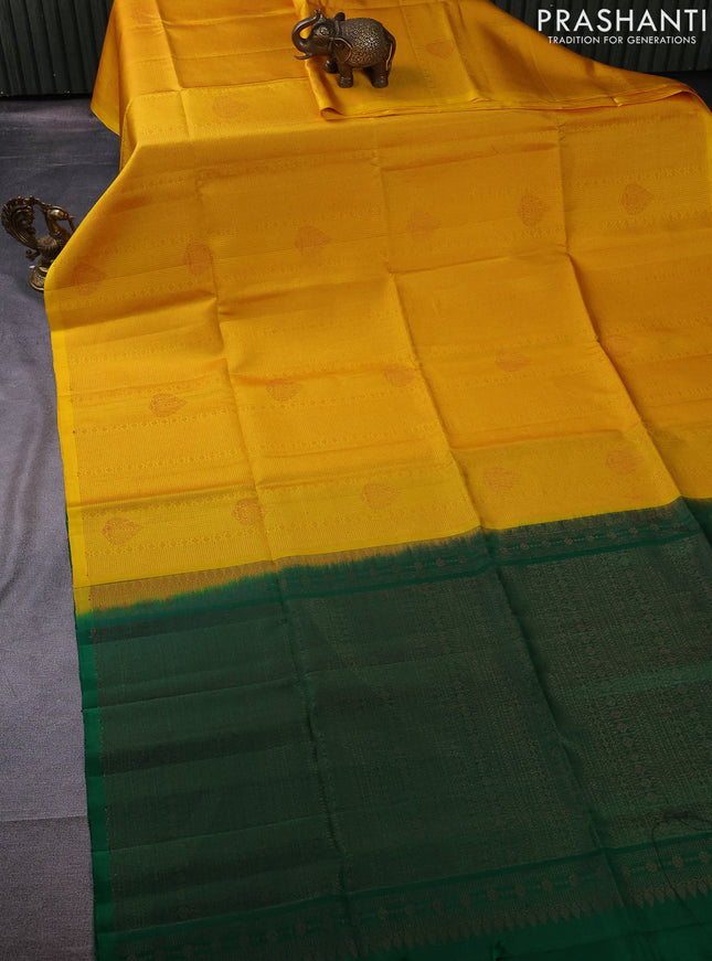 Pure soft silk saree yellow and green with allover thread & zari brocade weaves in borderless style