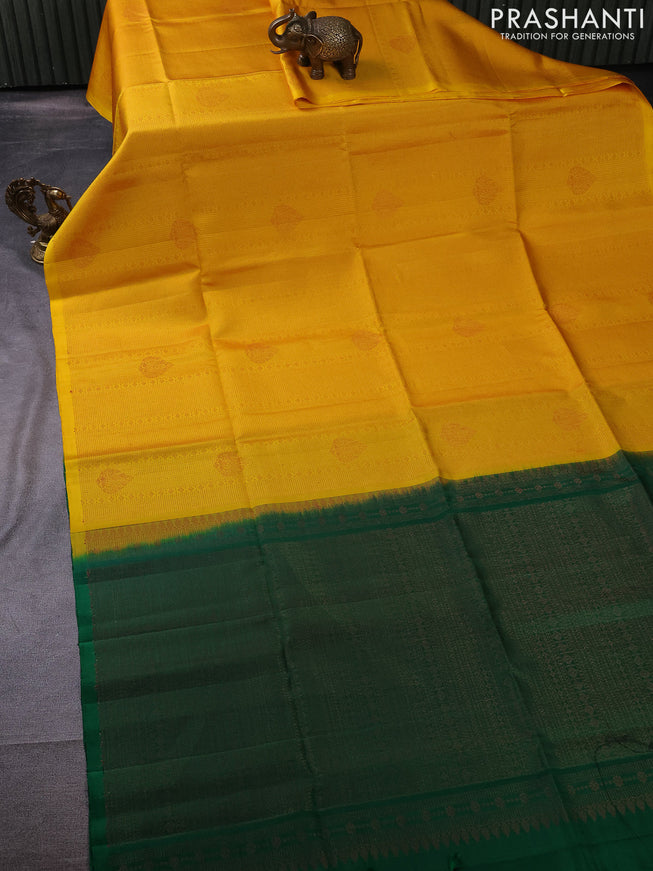 Pure soft silk saree yellow and green with allover thread & zari brocade weaves in borderless style